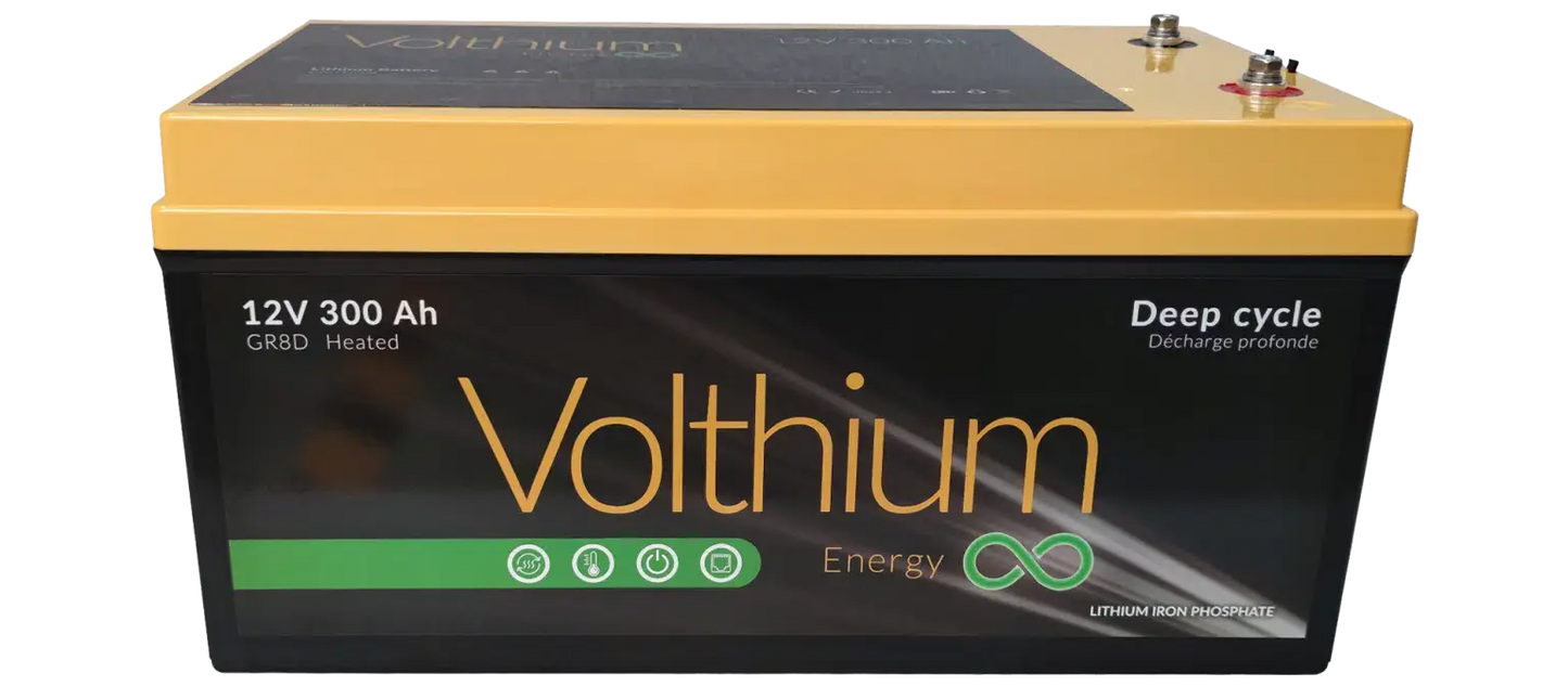 Batterie Volthium 12 V 300 Ah – Auto-chauffante LiFePO₄ 8D (Double chauffage, BMS accessible, IP55, 10 ans) Boutique Solaire Québec