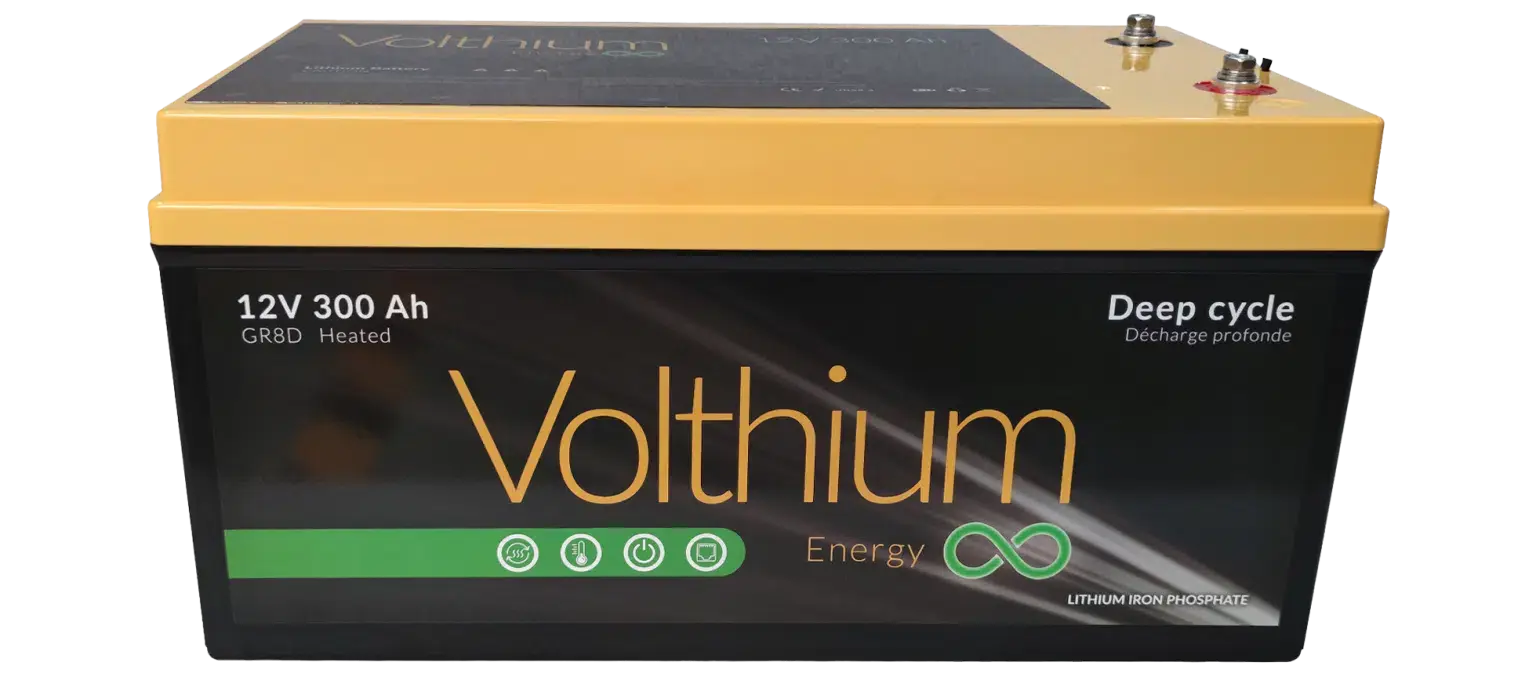 Batterie Volthium 12 V 300 Ah – Auto-chauffante LiFePO₄ 8D (Double chauffage, BMS accessible, IP55, 10 ans) Boutique Solaire Québec