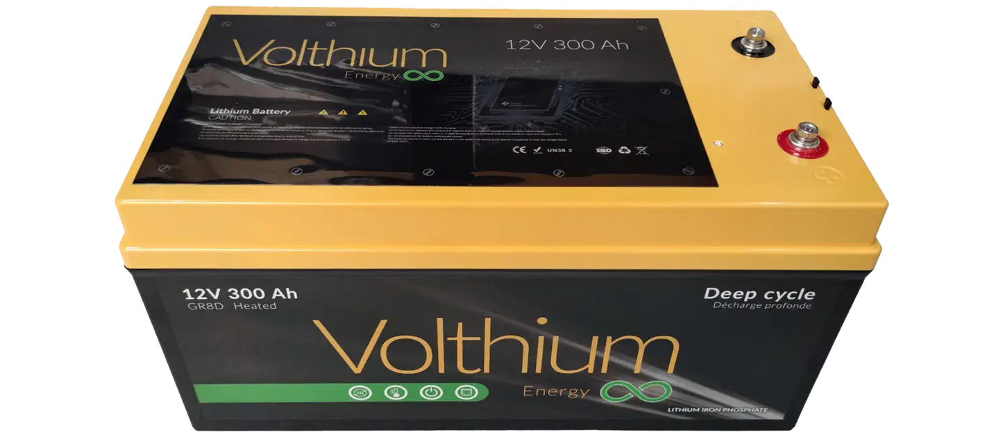 Batterie Volthium 12 V 300 Ah – Auto-chauffante LiFePO₄ 8D (Double chauffage, BMS accessible, IP55, 10 ans) Boutique Solaire Québec