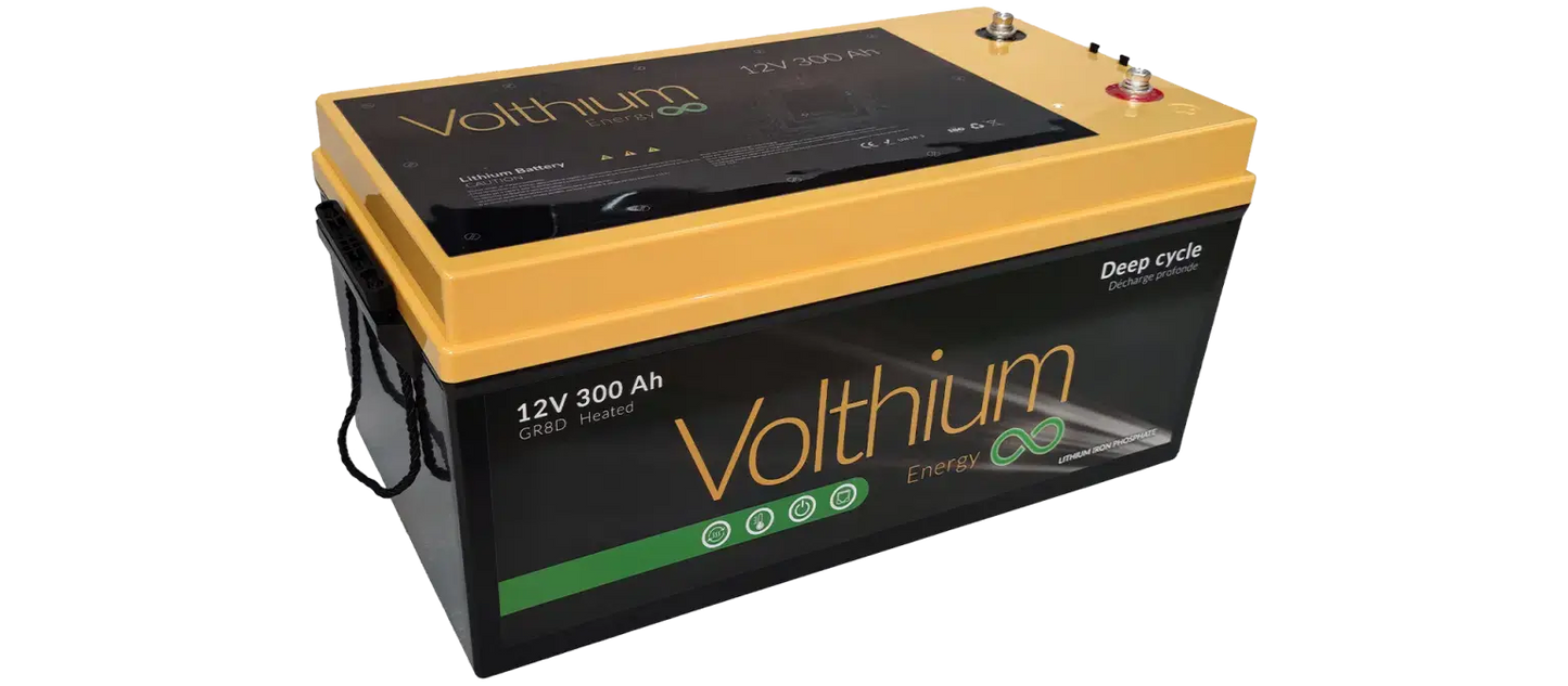 Batterie Volthium 12 V 300 Ah – Auto-chauffante LiFePO₄ 8D (Double chauffage, BMS accessible, IP55, 10 ans) Boutique Solaire Québec