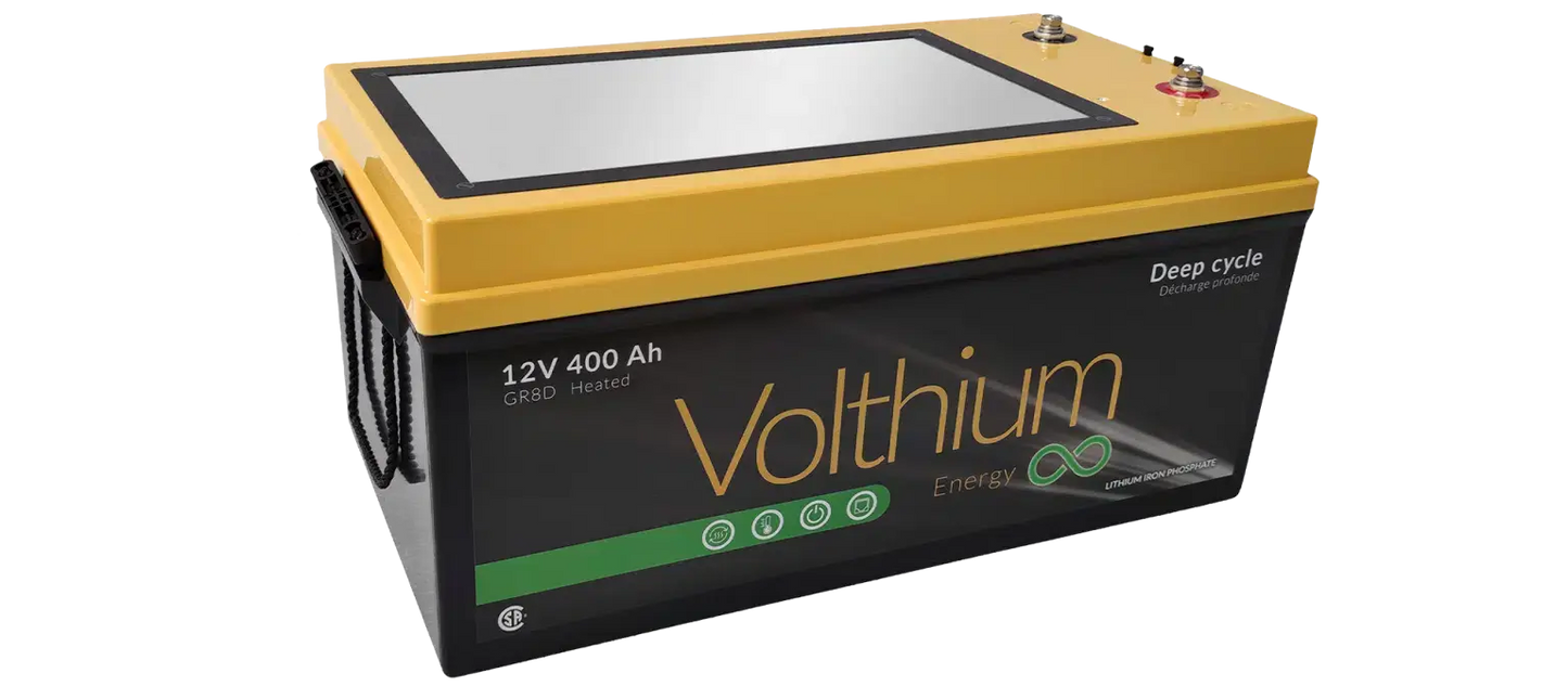 Batterie Volthium 12 V 400 Ah – Auto-chauffante LiFePO₄ 8D (Double chauffage, BMS accessible, IP55, 10 ans) Boutique Solaire Québec