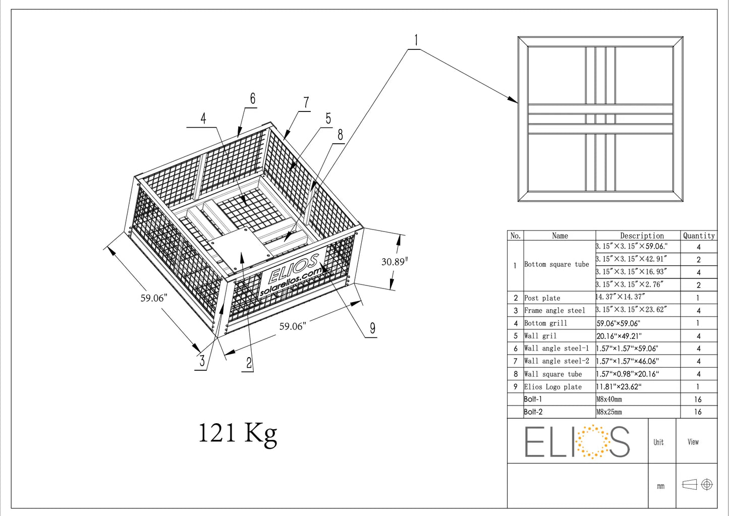 Elios Basket 4 Panel Post – Base en acier remplissable pour poteau Arbora P4 (1,5 m, 121 kg) Boutique Solaire Québec