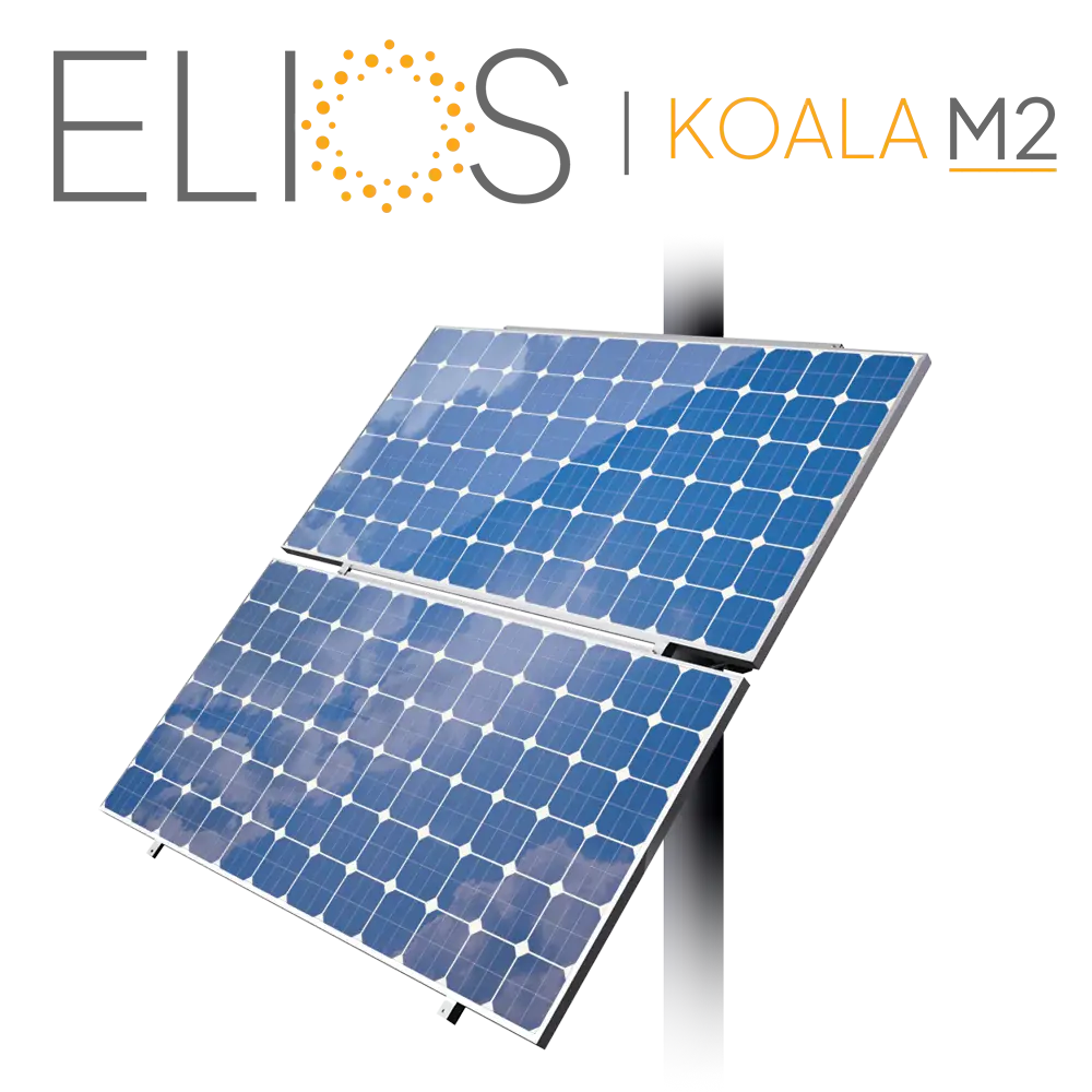 Elios Koala M2 – Support de montage sur poteau pour 2 panneaux 60/72 cellules (acier galvanisé, visserie inox, garantie 5 ans) Boutique Solaire Québec