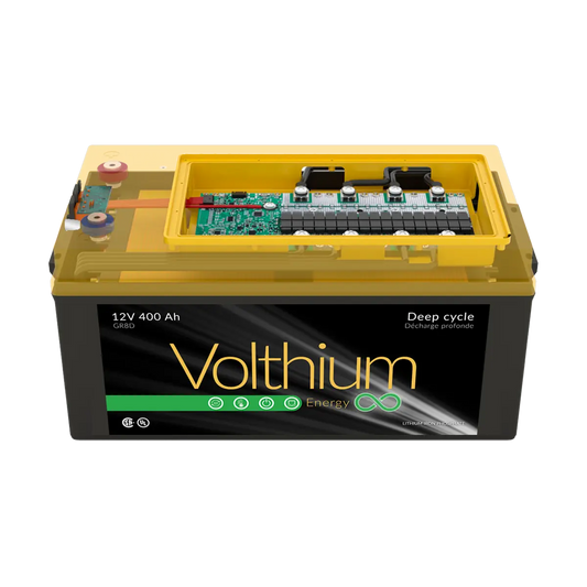 Batterie Volthium 12 V 400 Ah – Auto-chauffante LiFePO₄ 8D (Double chauffage, BMS accessible, IP55, 10 ans) Boutique Solaire Québec