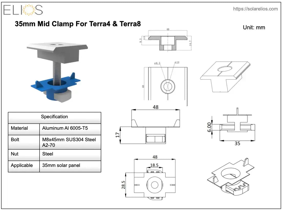 Elios Terra G8 – Système de montage au sol pour 8 panneaux 60/72 cellules (acier galvanisé, rails aluminium, garantie 5 ans) Boutique Solaire Québec