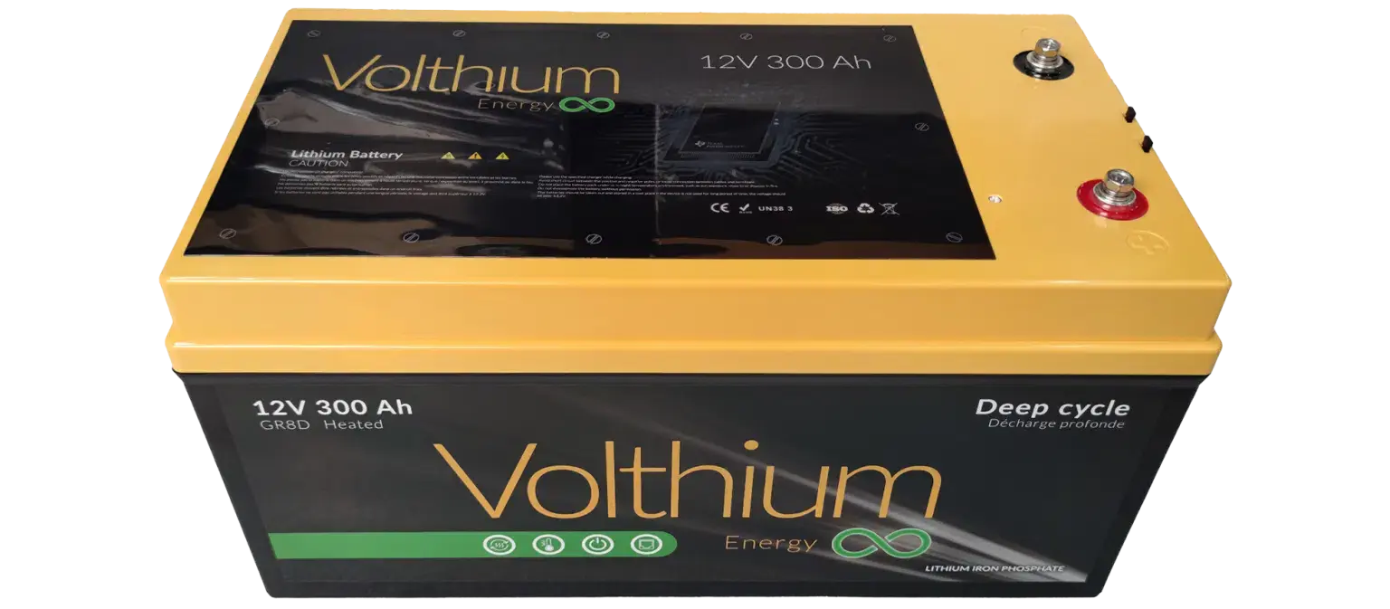Batterie Volthium 12 V 300 Ah – Auto-chauffante LiFePO₄ 8D (Double chauffage, BMS accessible, IP55, 10 ans) Boutique Solaire Québec