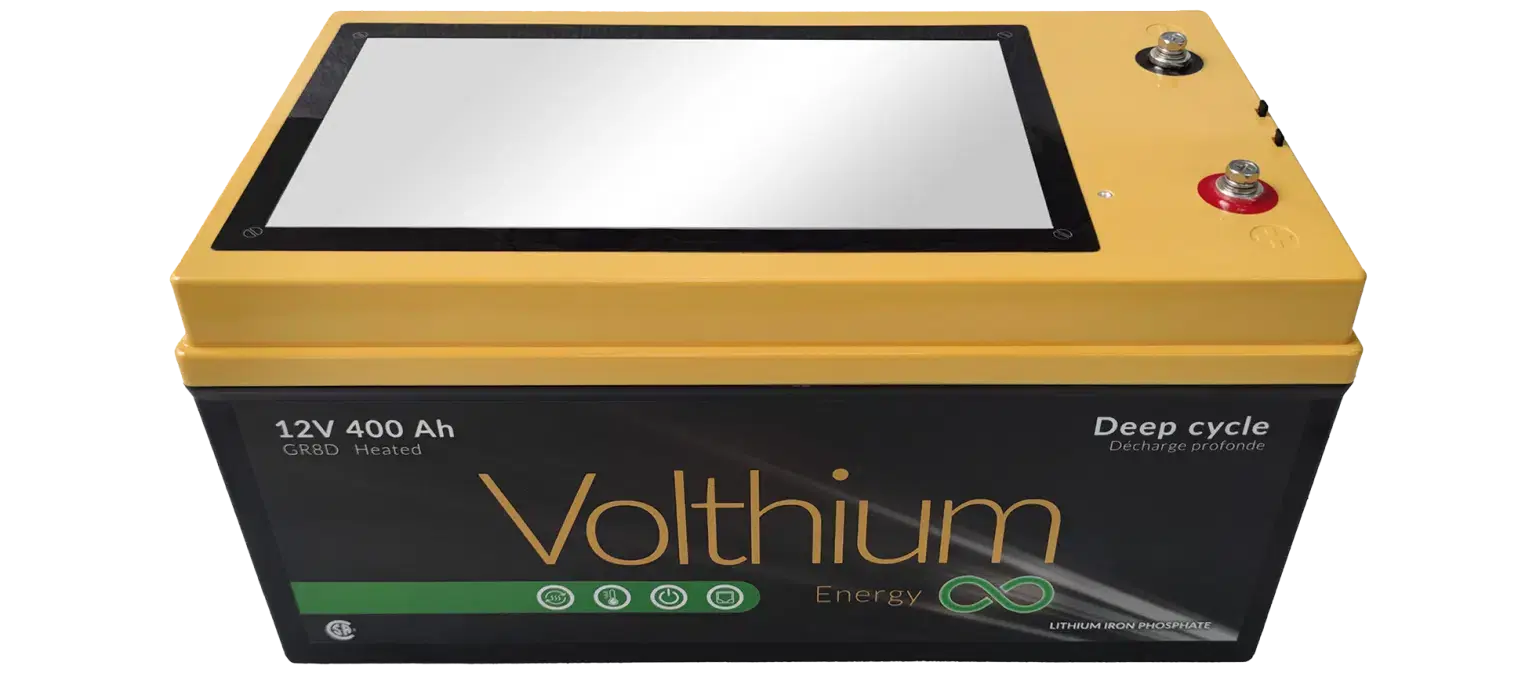 Batterie Volthium 12 V 400 Ah – Auto-chauffante LiFePO₄ 8D (Double chauffage, BMS accessible, IP55, 10 ans) Boutique Solaire Québec