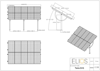 Elios Terra G10 – Support de montage au sol réglable pour 10 panneaux (acier HDG, inclinaison 25-55°, garantie 5 ans) Boutique Solaire Québec