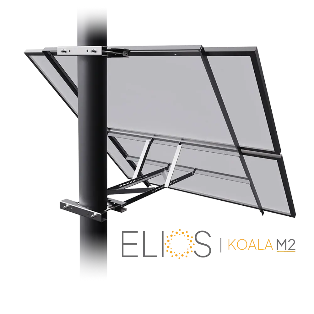 Elios Koala M2 – Support de montage sur poteau pour 2 panneaux 60/72 cellules (acier galvanisé, visserie inox, garantie 5 ans) Boutique Solaire Québec